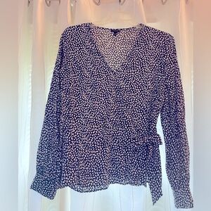 Talbots XL Wrap Top Black/White, Animal print, Long Sleeve Bowtie,Shirt V-neck